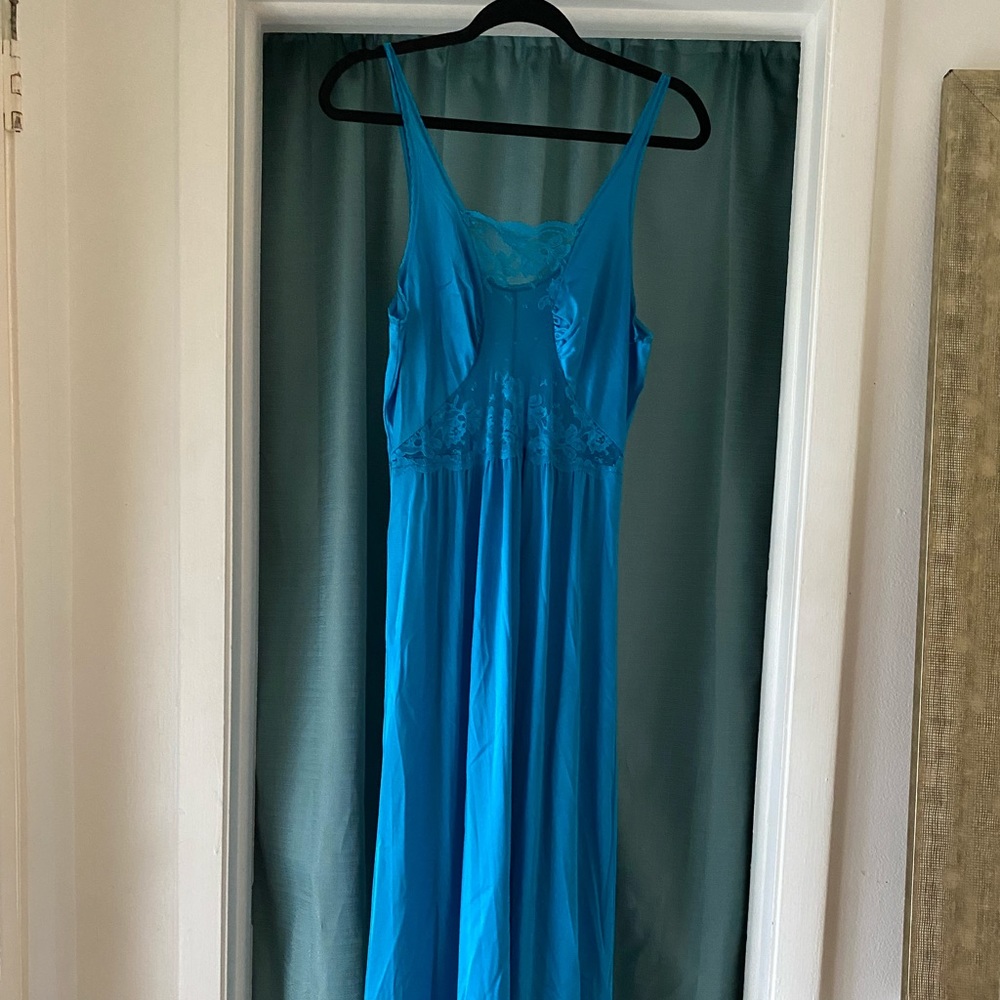 Vintage Blue Sateen Maxi Nightgown